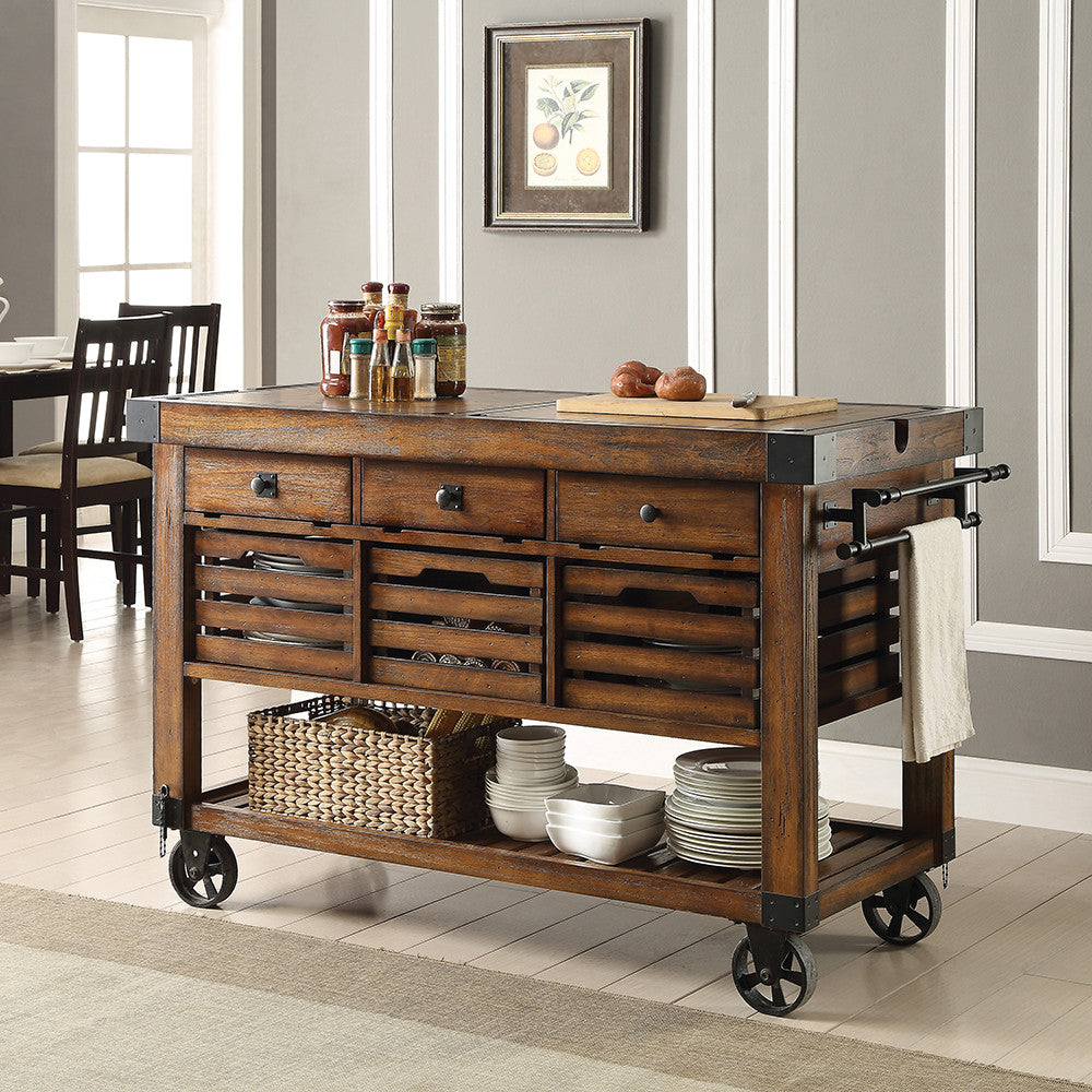 ACME 98184 Kaif Kitchen Cart, Distressed Chestnut