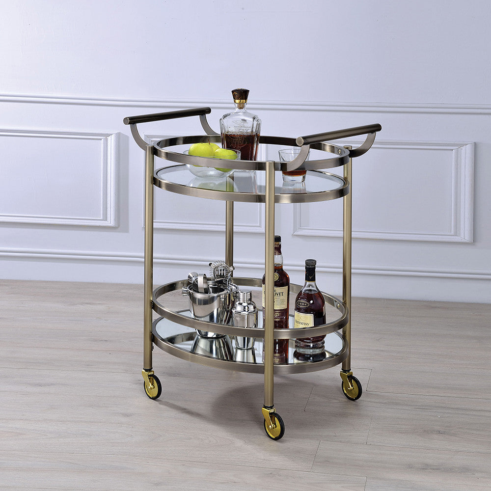 ACME 98190 Lakelyn Serving Cart, Brushed Bronze & Clear Glass