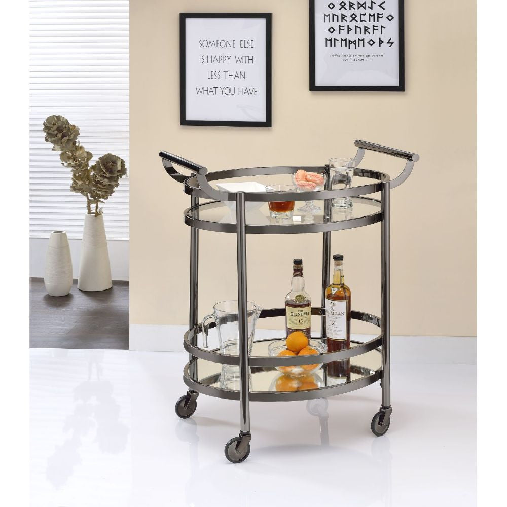 ACME 98191 Lakelyn Serving Cart, Black Nickel & Clear Glass