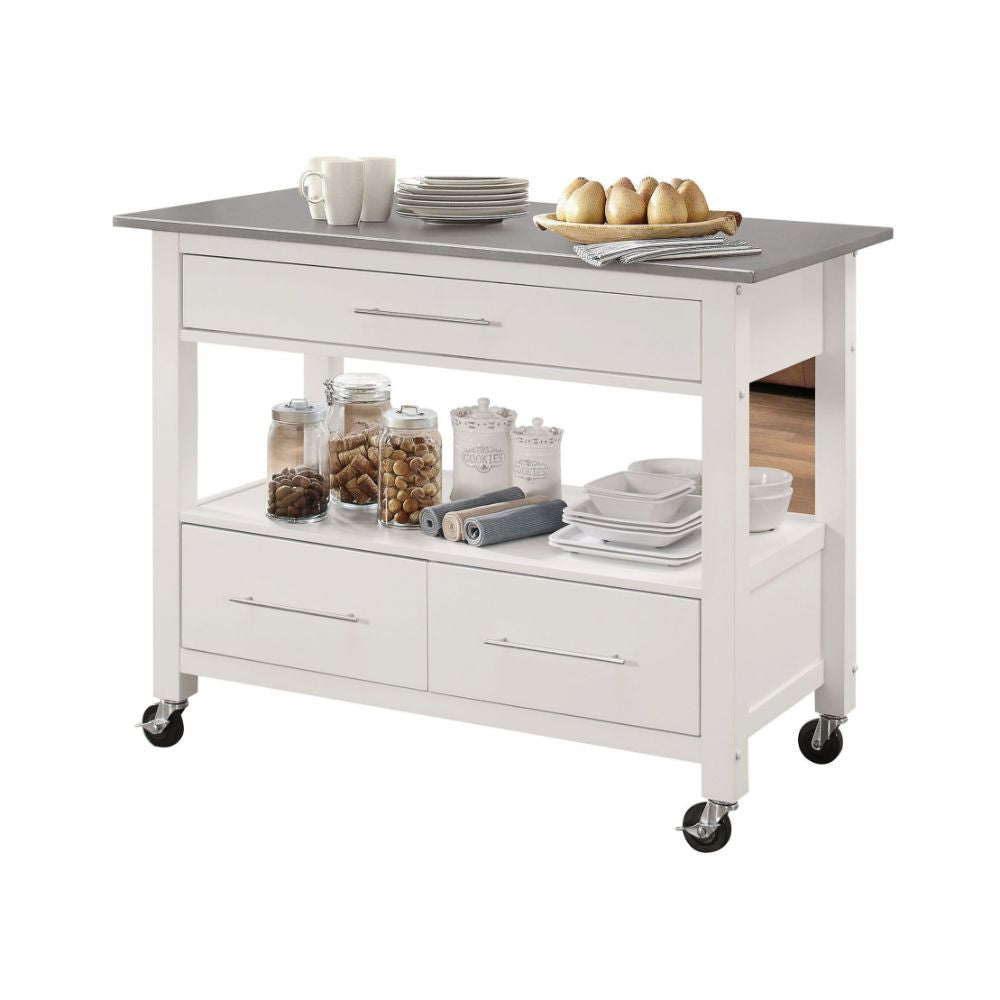ACME 98330 Ottawa Kitchen Cart, Stainless Steel & White