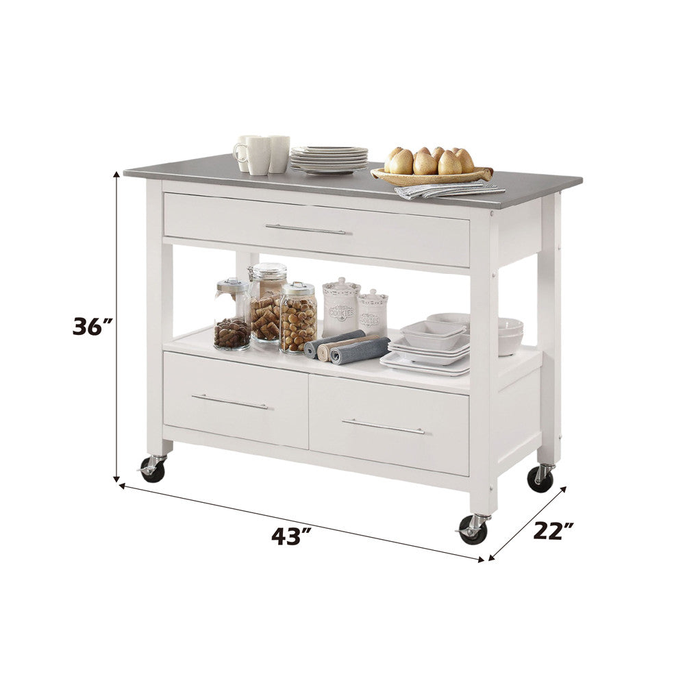 ACME 98330 Ottawa Kitchen Cart, Stainless Steel & White