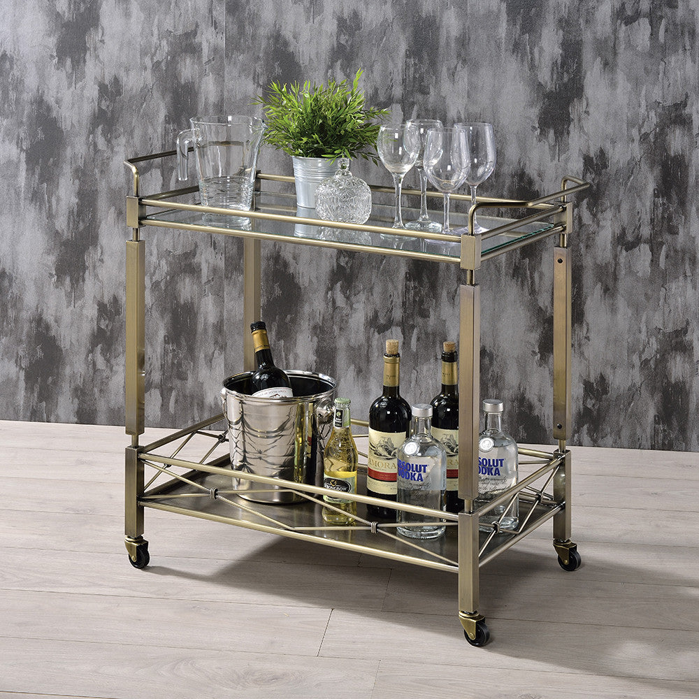 ACME 98350 Matiesen Serving Cart, Antique Gold & Clear Glass