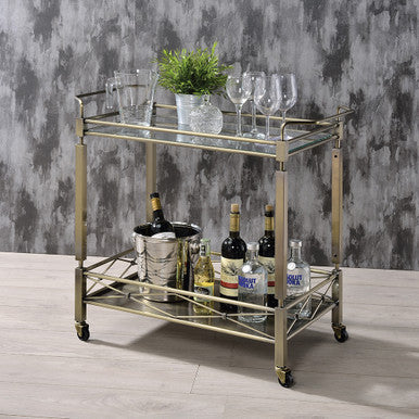 ACME 98350 Matiesen Serving Cart, Antique Gold & Clear Glass