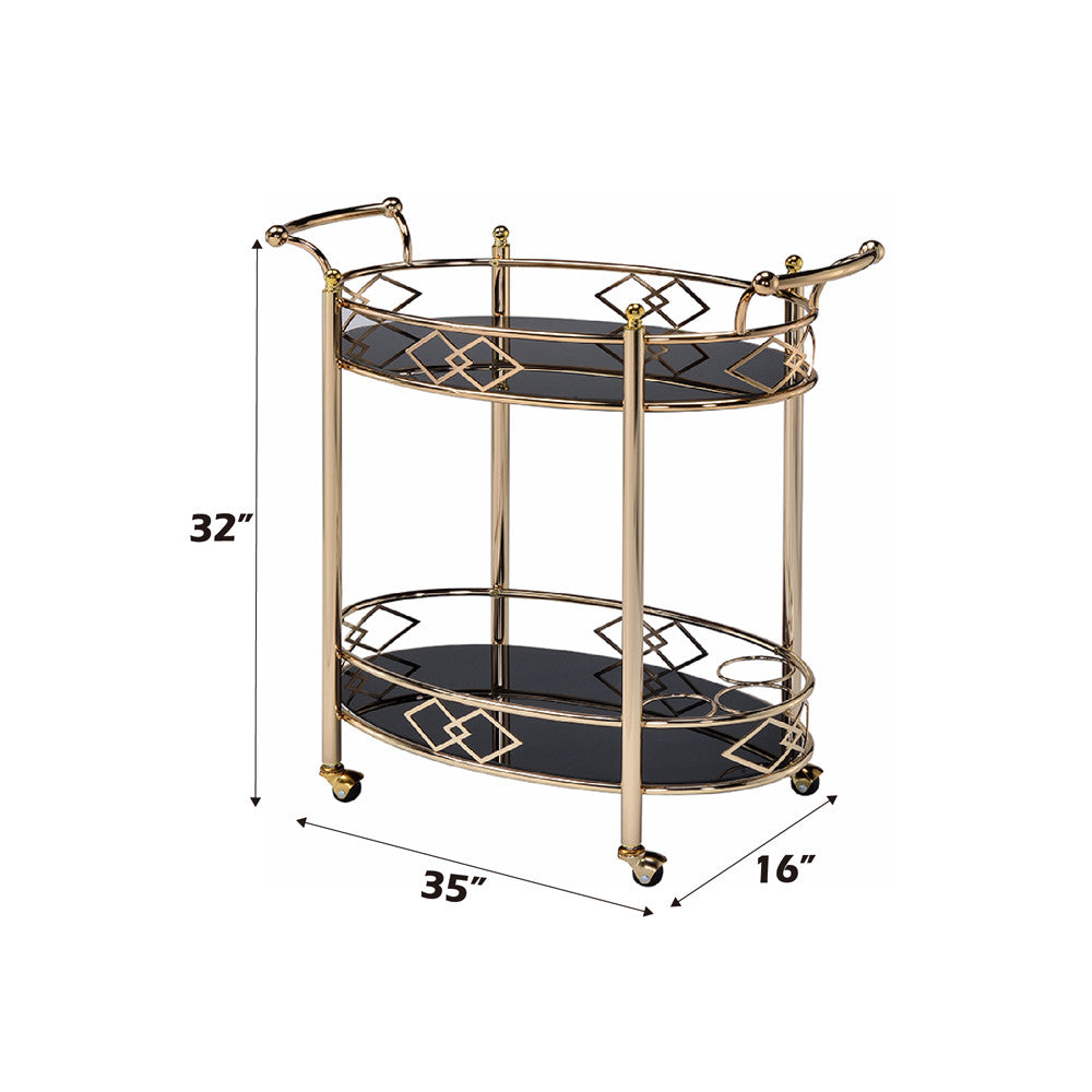 ACME 98351 Ottesen Serving Cart, Gold & Black Glass