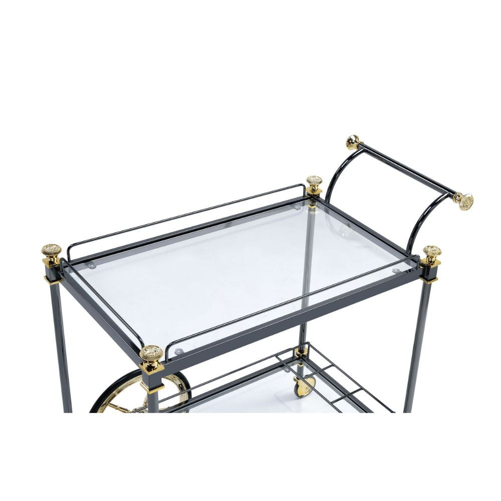 ACME 98370 Cyrus Serving Cart, Black/Gold & Clear Glass