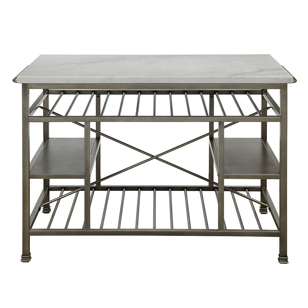 ACME 98402 Lanzo Kitchen Island (Counter), Marble & Antique Pewter