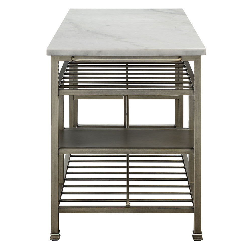 ACME 98402 Lanzo Kitchen Island (Counter), Marble & Antique Pewter
