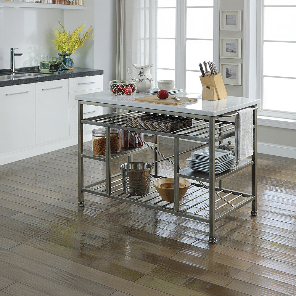 ACME 98402 Lanzo Kitchen Island (Counter), Marble & Antique Pewter