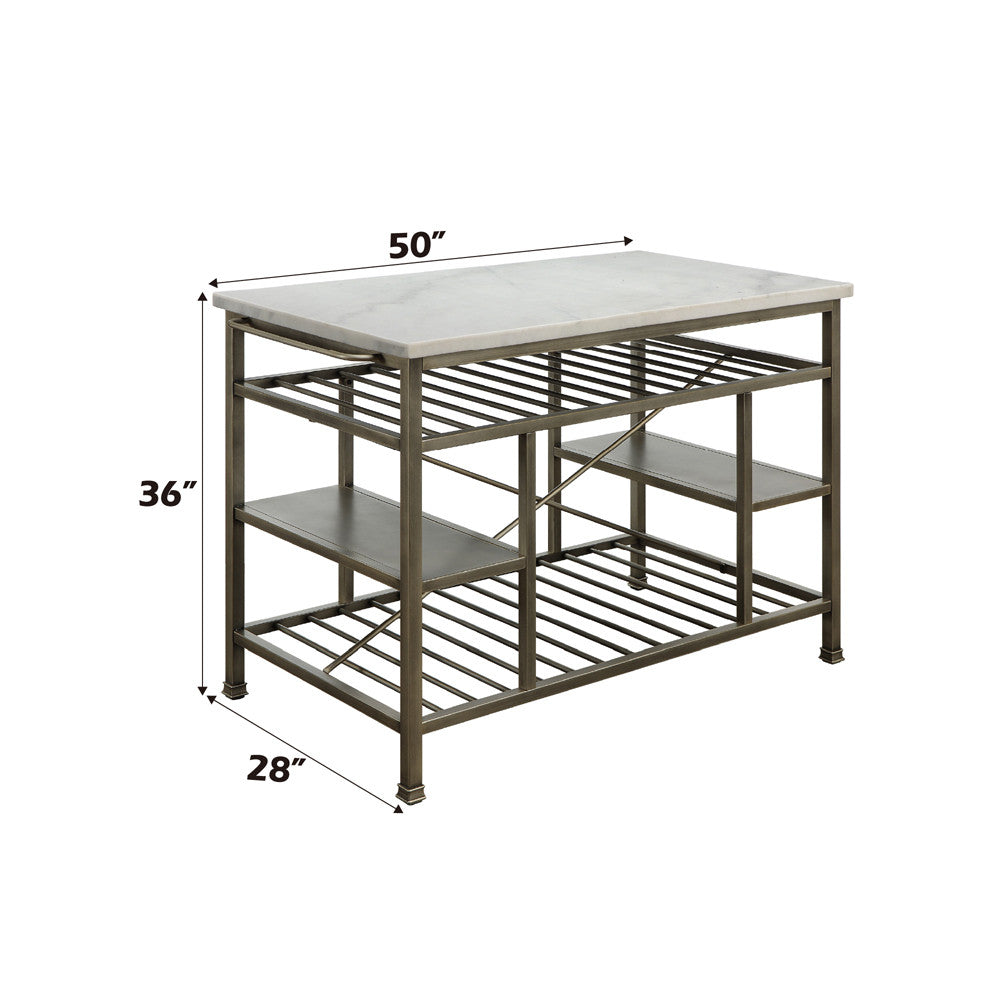 ACME 98402 Lanzo Kitchen Island (Counter), Marble & Antique Pewter