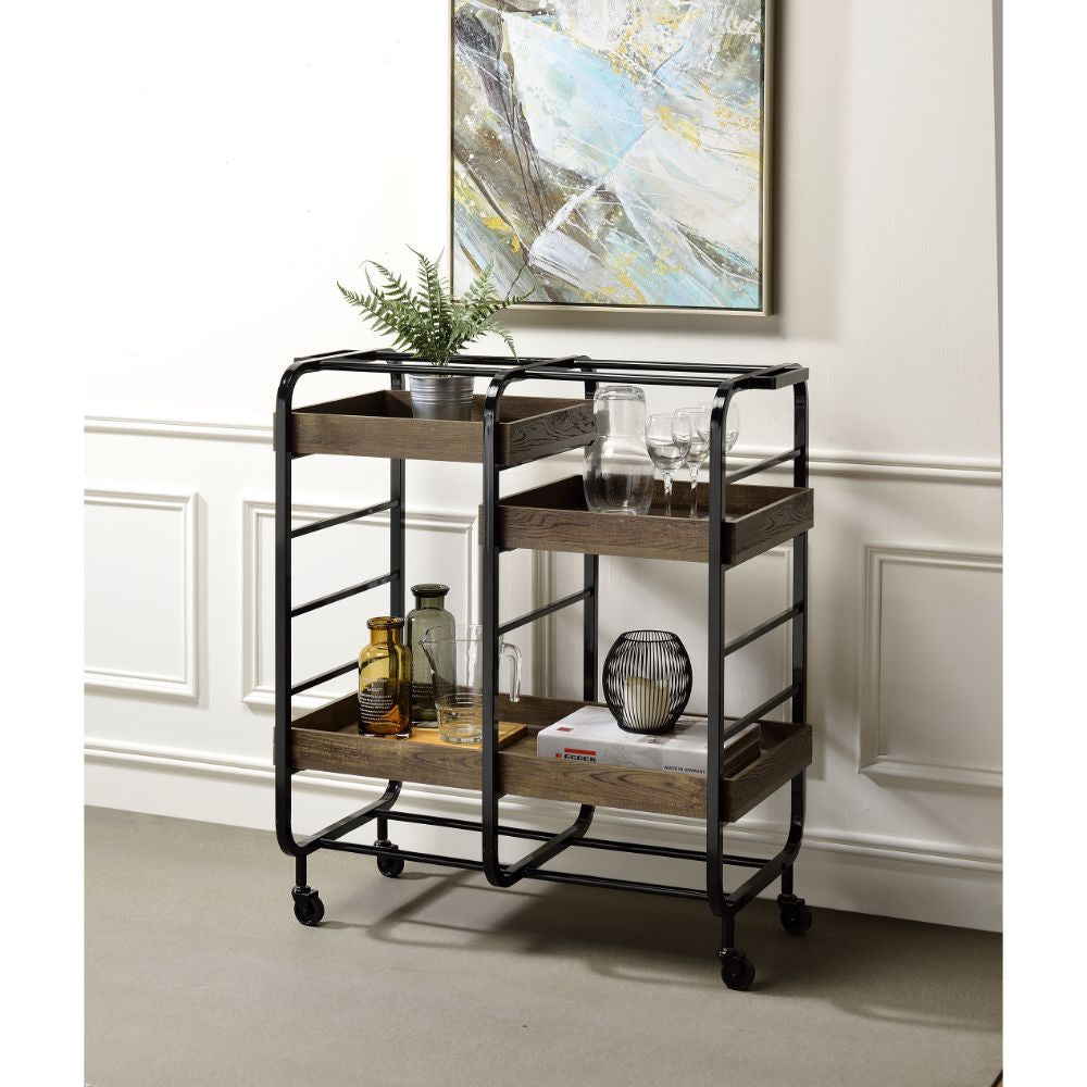 ACME 98410 Vorrik Serving Cart, Black & Walnut  2