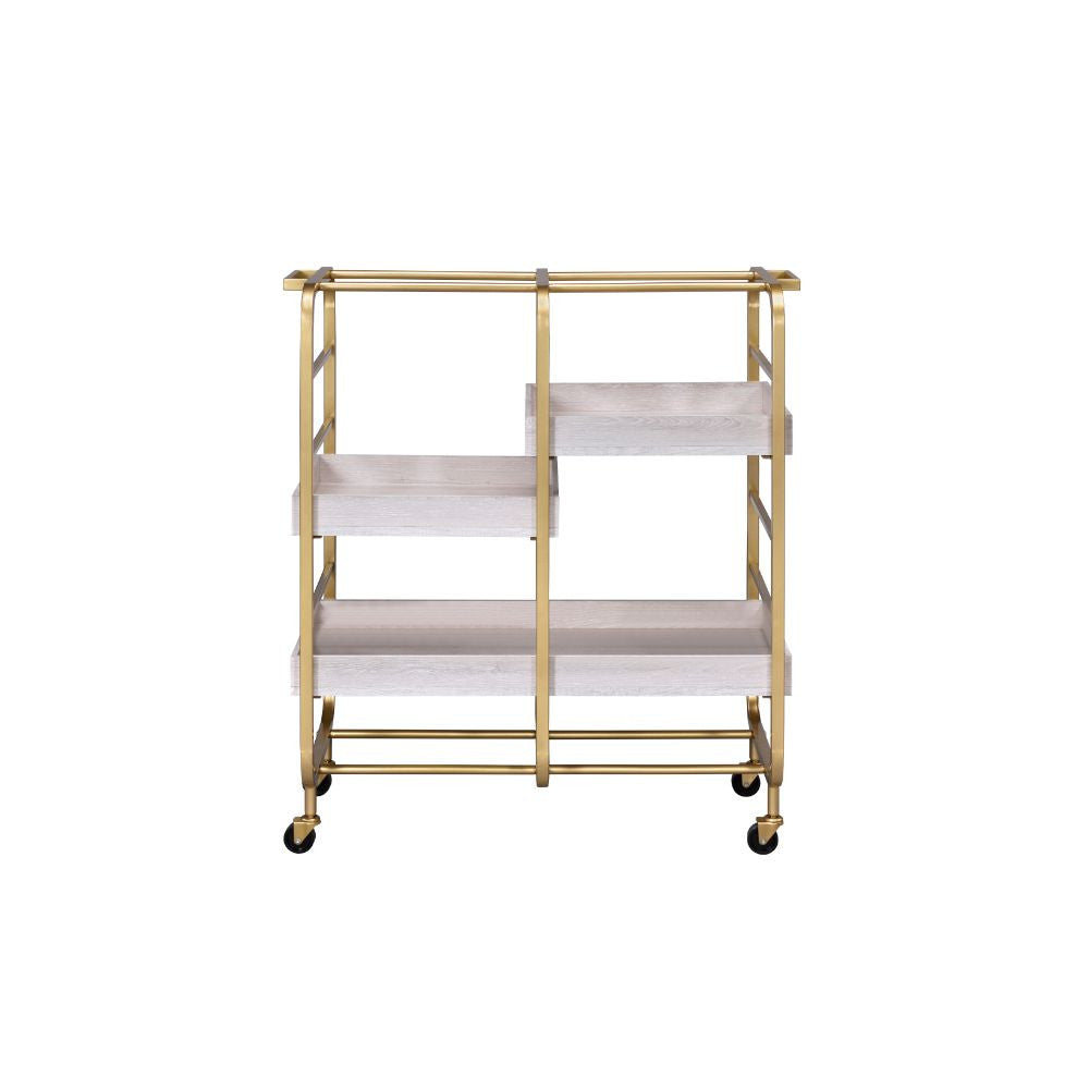 ACME 98412 Vorrik Serving Cart, Gold & White-Washed  1
