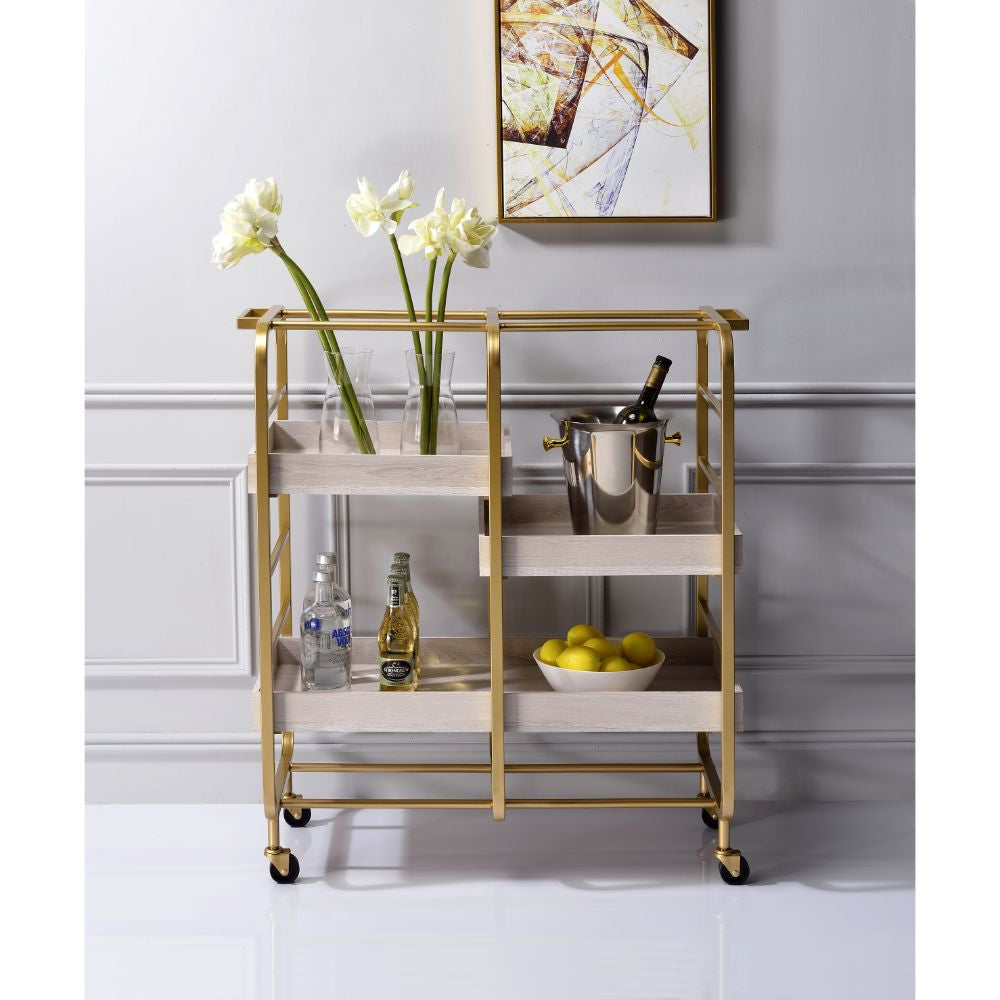 ACME 98412 Vorrik Serving Cart, Gold & White-Washed  2