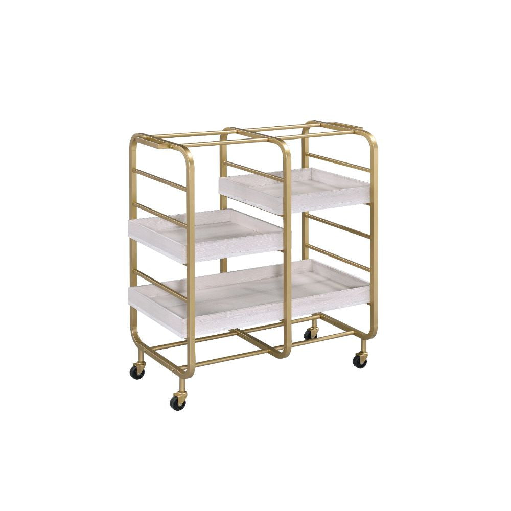 ACME 98412 Vorrik Serving Cart, Gold & White-Washed