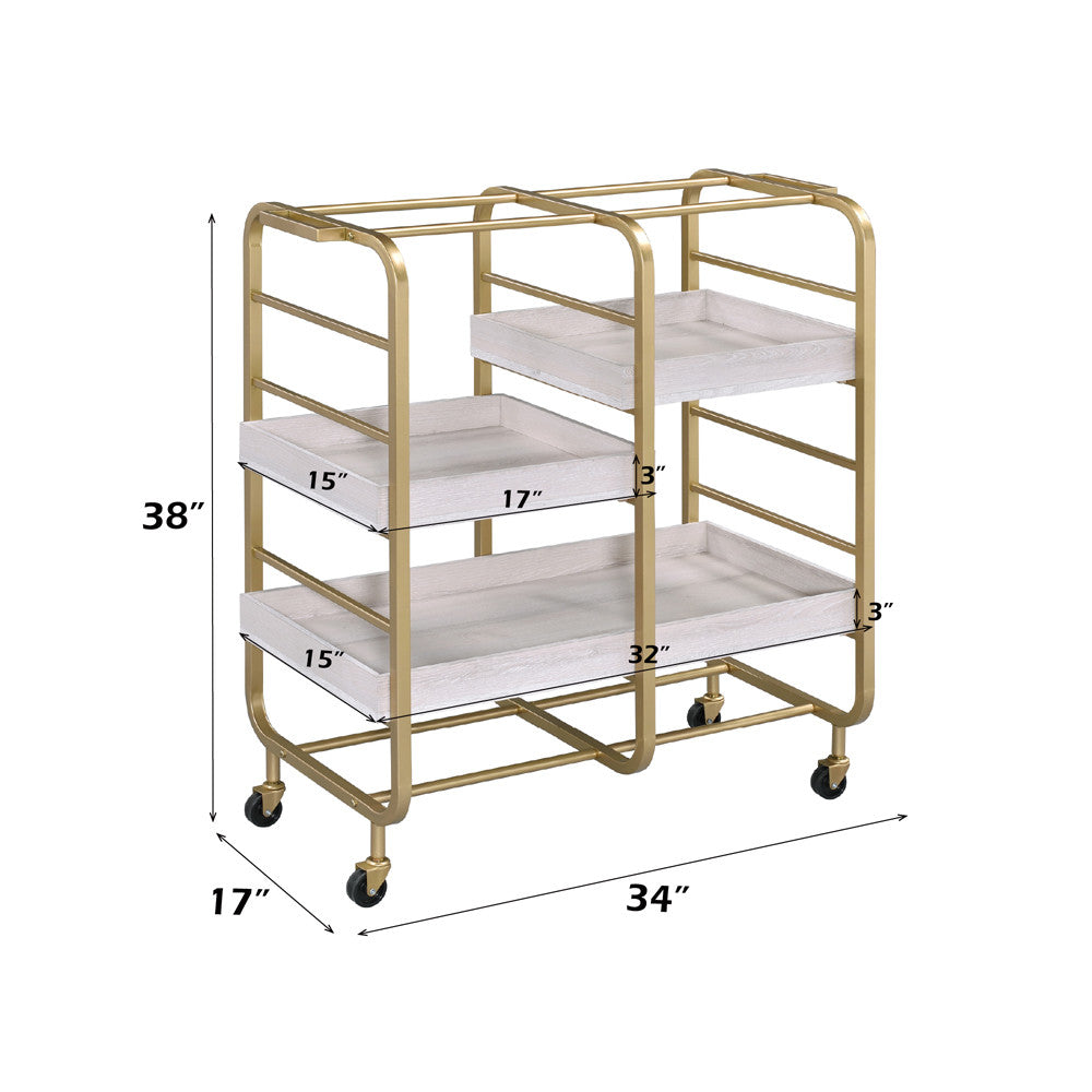 ACME 98412 Vorrik Serving Cart, Gold & White-Washed  3