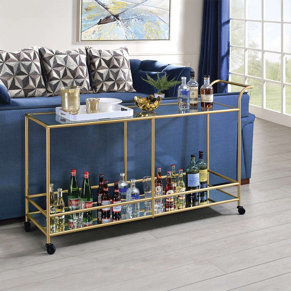 ACME 98425 Kenda Serving Cart, Clear Glass, Mirrored & Gold