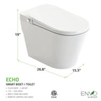 ENVO Echo Elongated 1.28 GPF Smart Bidet Toilet in White with Auto Open, Auto Flush, Heated Seat, Voice and Wifi Control