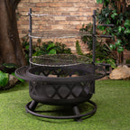 Deko Living 33 Inch Diameter Outdoor Steel Woodburning Fire Pit Grill & Rotisserie - COB10505