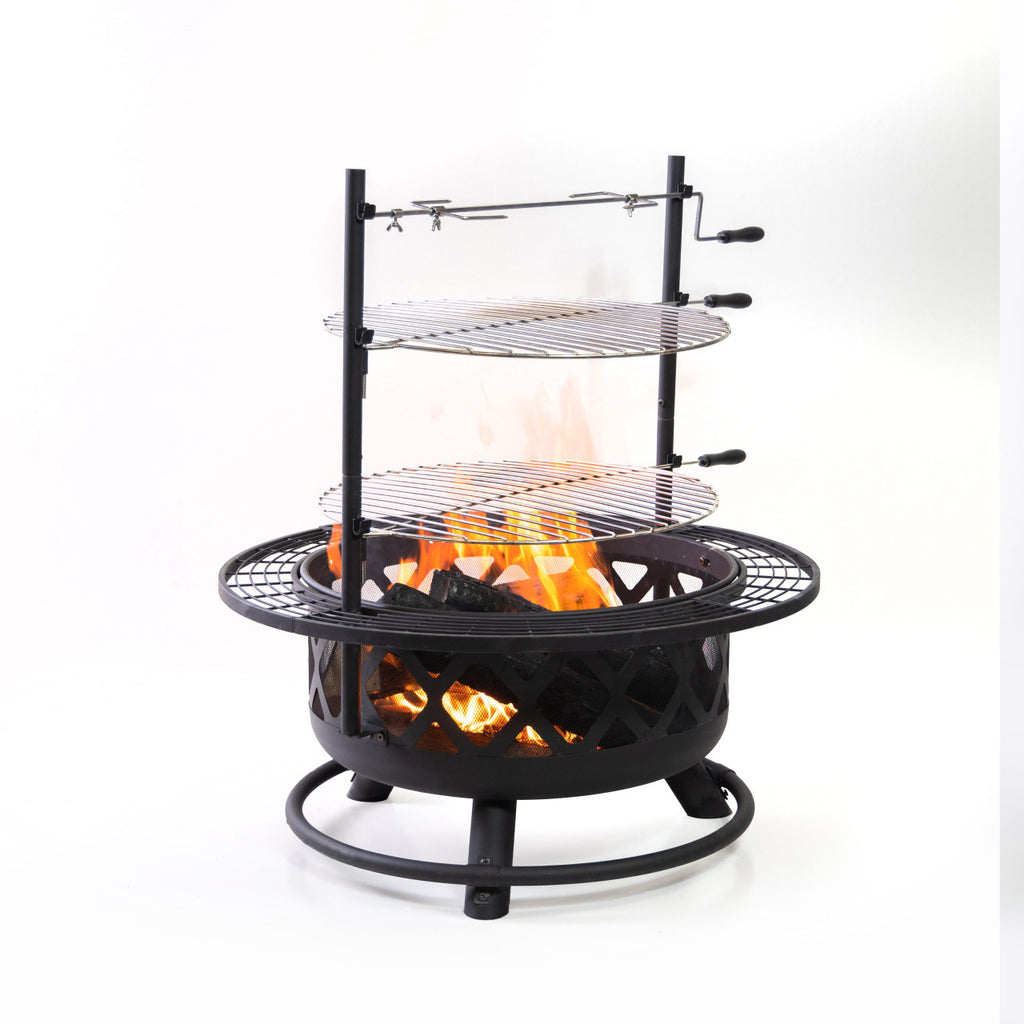 Deko Living 33 Inch Diameter Outdoor Steel Woodburning Fire Pit Grill & Rotisserie - COB10505