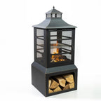 Deko Living 26" Square Outdoor Steel Woodburning Fireplace with Cooking Grill & Log Storage Compartment - COB10507