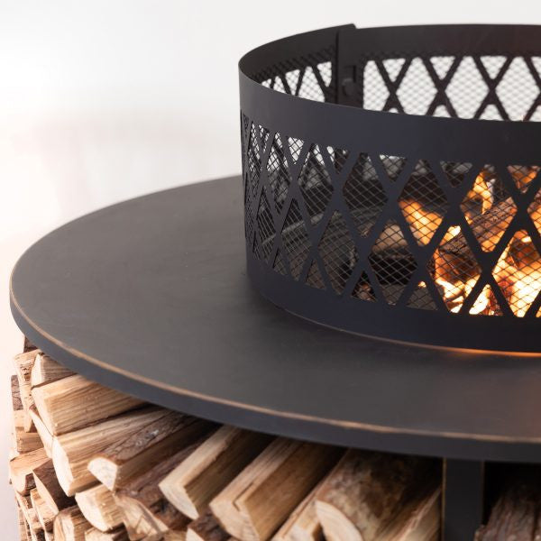 Deko Living 38 Inch Diameter Outdoor Steel Woodburning  Fire Pit with Log Storage - COB10509