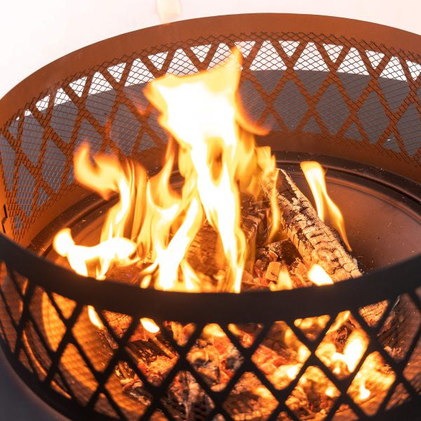 Deko Living 38 Inch Diameter Outdoor Steel Woodburning  Fire Pit with Log Storage - COB10509