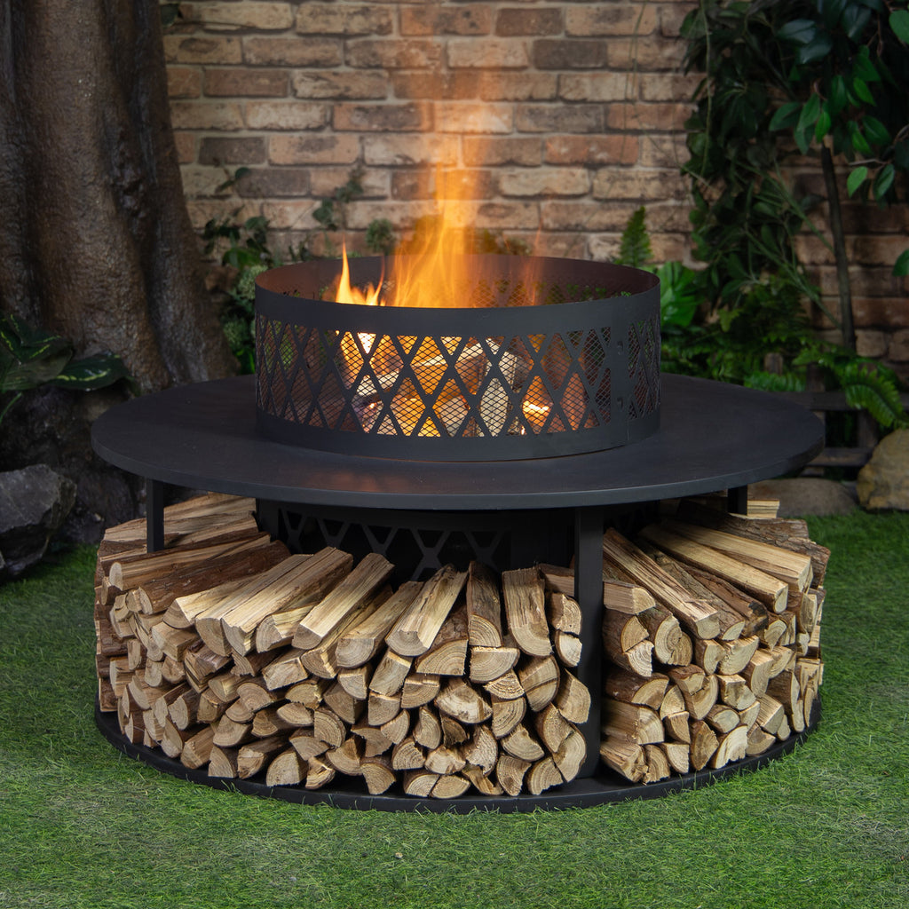 Deko Living 38 Inch Diameter Outdoor Steel Woodburning  Fire Pit with Log Storage - COB10509