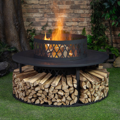 Deko Living 38 Inch Diameter Outdoor Steel Woodburning  Fire Pit with Log Storage - COB10509