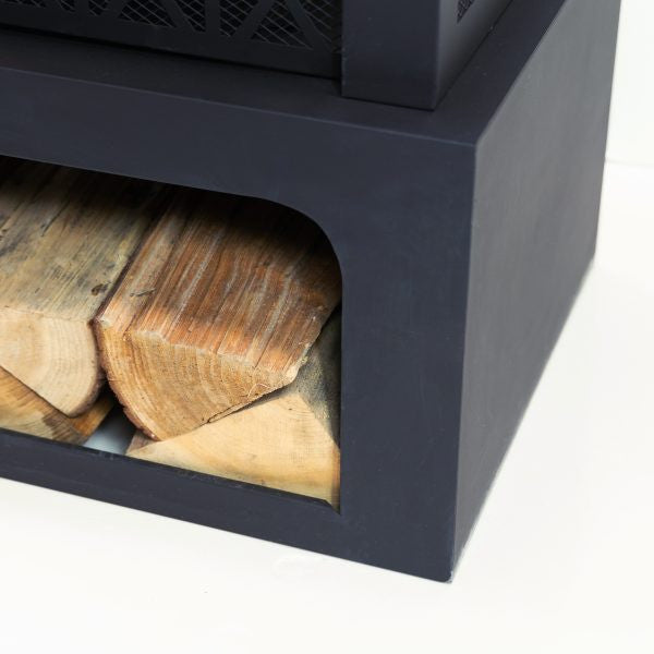 Deko Living 36 Inch Rectangular Outdoor Steel Woodburning Fireplace with Log Storage Compartment - COB10511