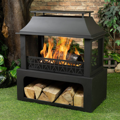 Deko Living 36 Inch Rectangular Outdoor Steel Woodburning Fireplace with Log Storage Compartment - COB10511