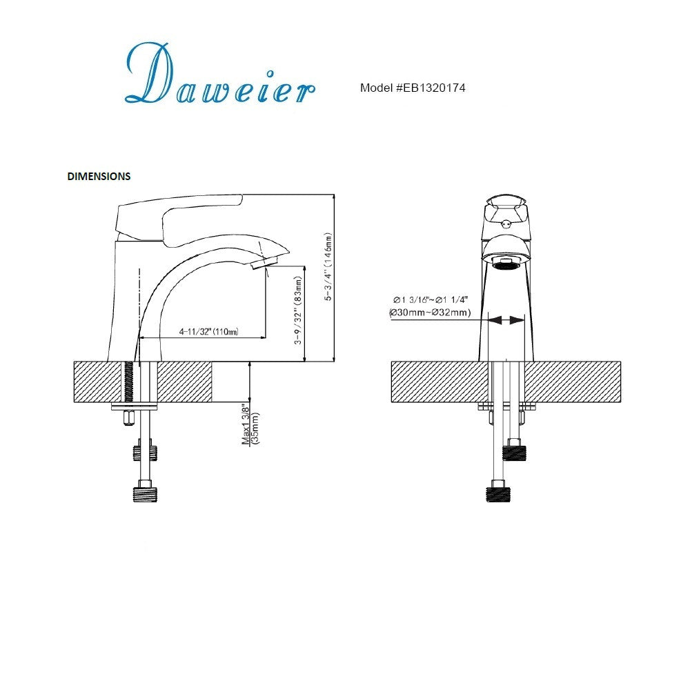 Daweier Single Lever Lavatory Faucet, Brushed Nickel EB1320174BN