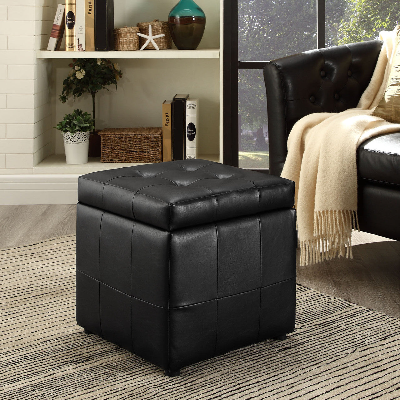 Modway EEI-1044-BLK Volt Storage Upholstered Vinyl Ottoman Black