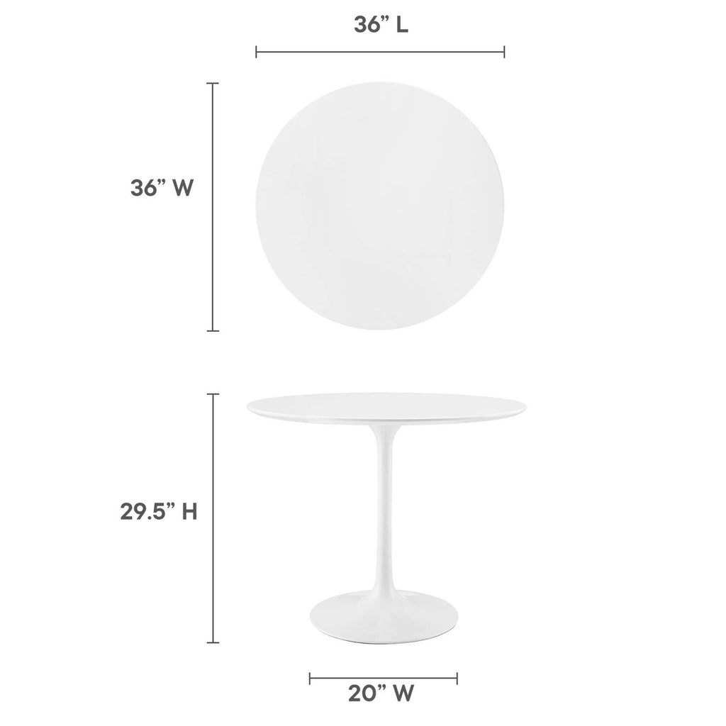 Modway EEI-1116-WHI Lippa 36" Round Wood Dining Table White