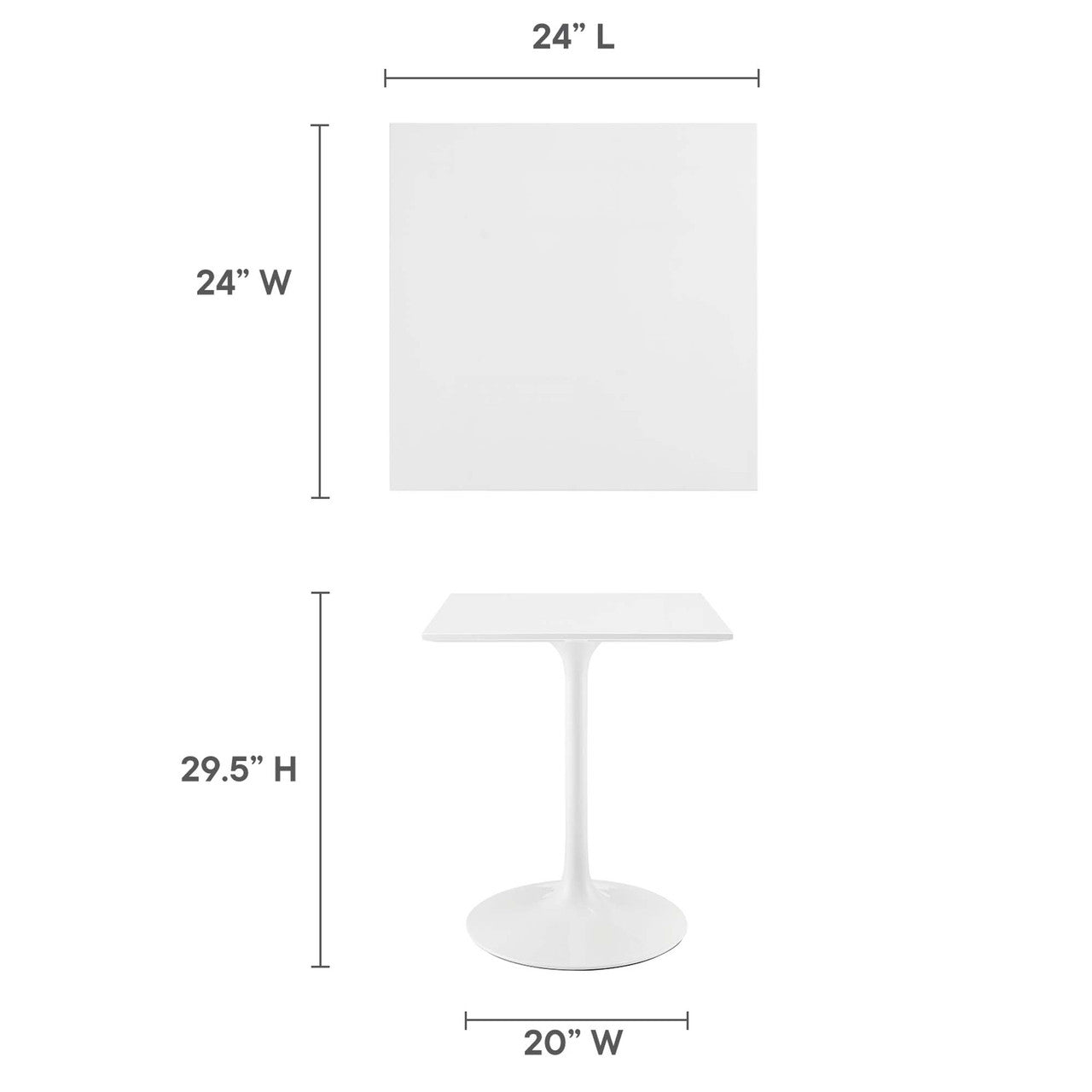 Modway EEI-1122-WHI Lippa 24" Square Wood Dining Table White
