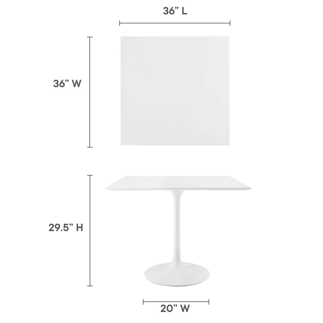 Modway EEI-1124-WHI Lippa 36" Square Wood Dining Table White
