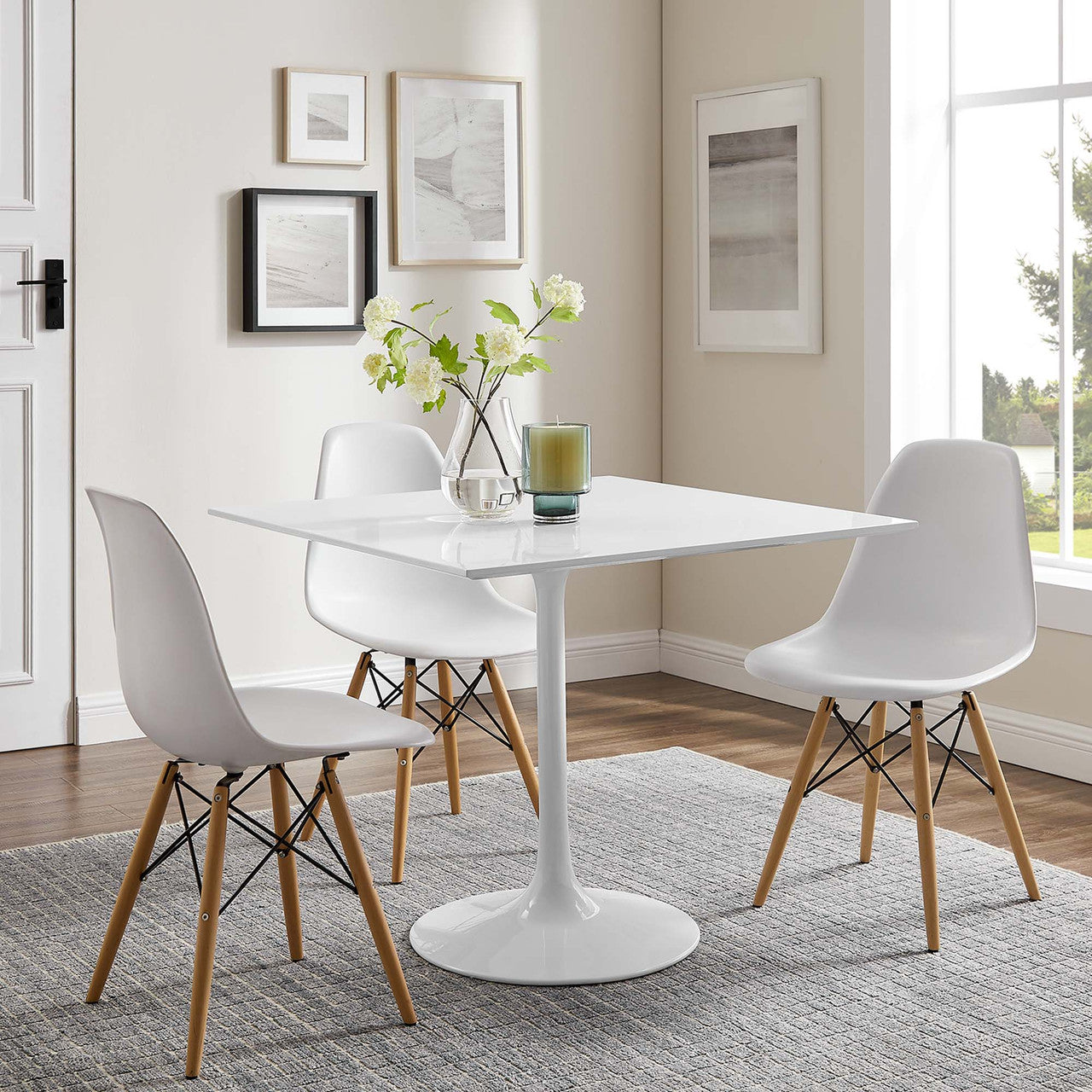 Modway EEI-1124-WHI Lippa 36" Square Wood Dining Table White