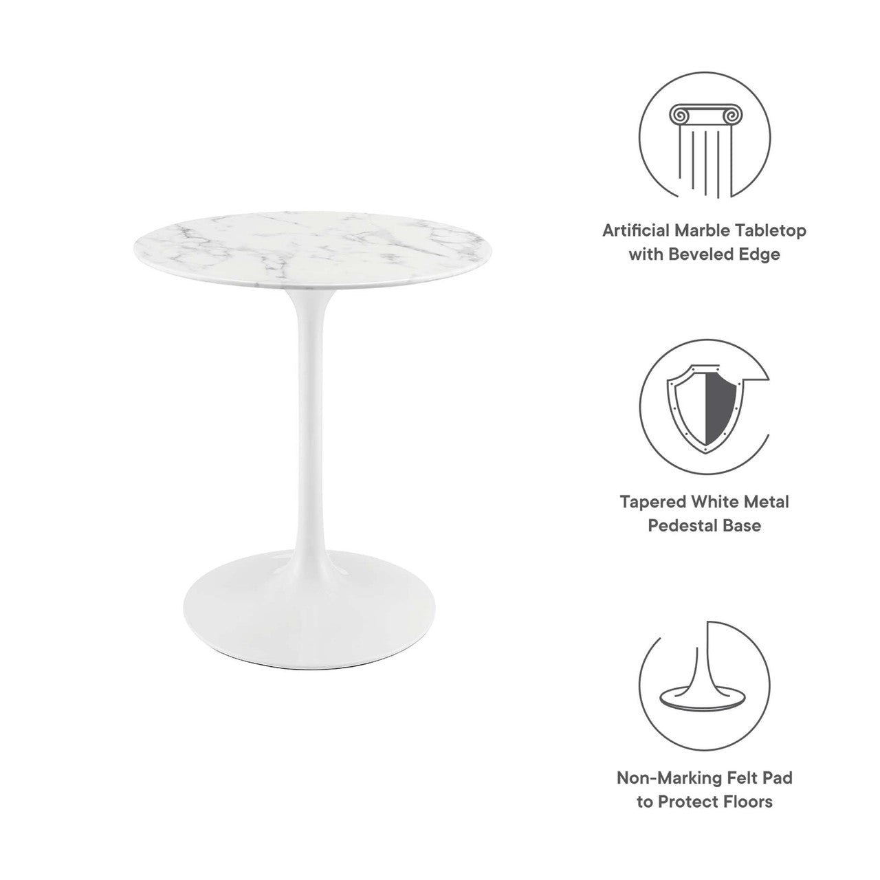 Modway EEI-1128-WHI Lippa 28" Round Faux Marble Dining Table White
