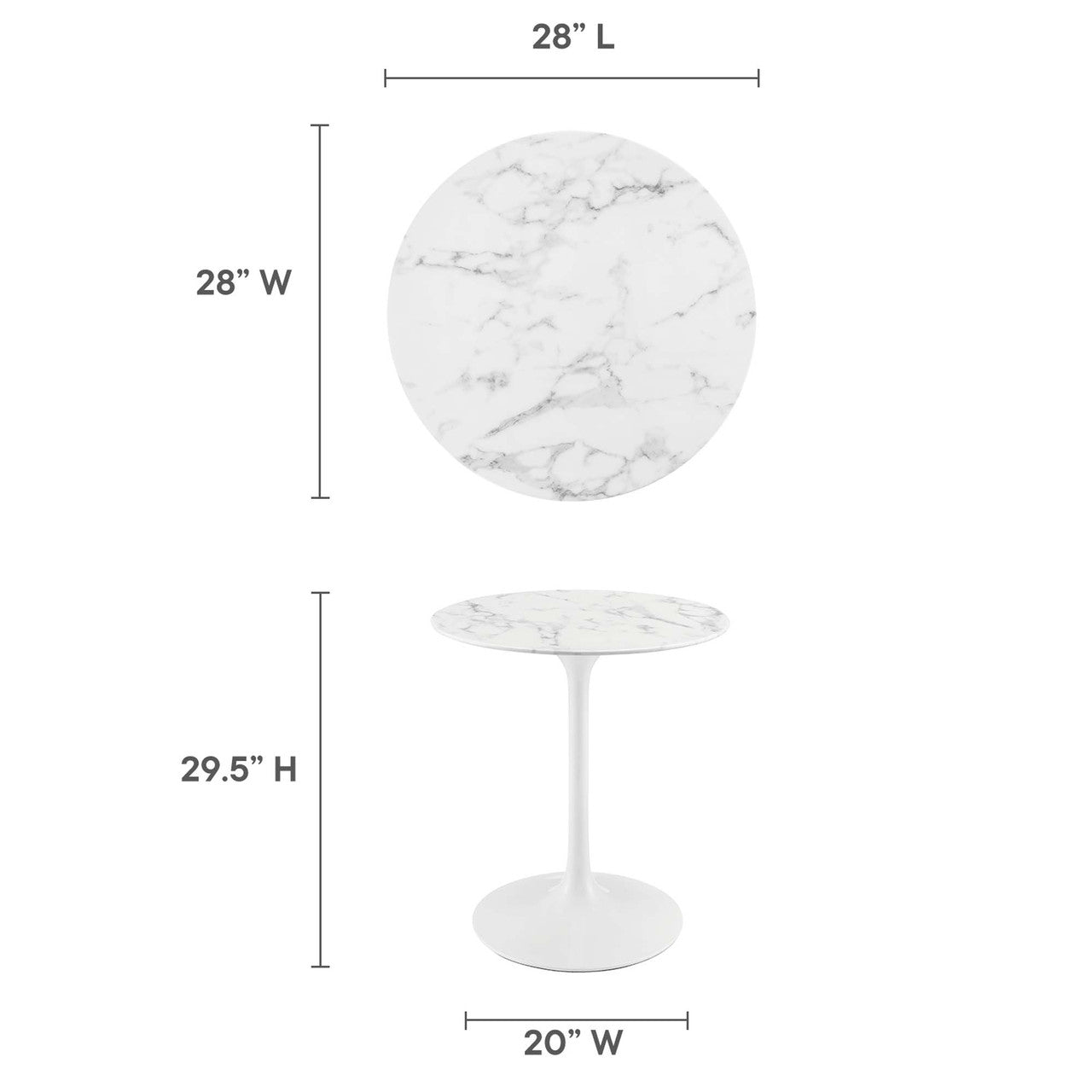 Modway EEI-1128-WHI Lippa 28" Round Faux Marble Dining Table White