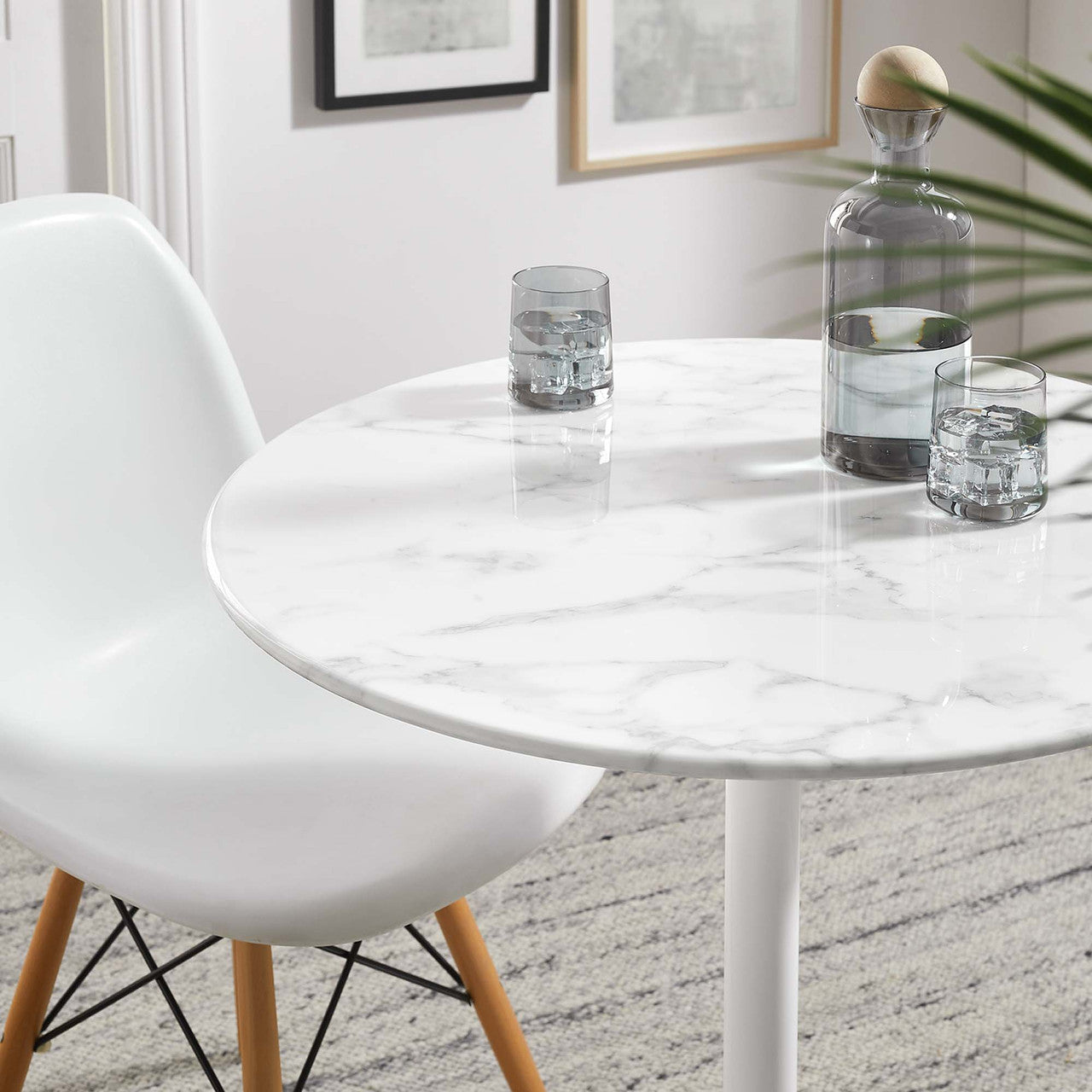 Modway EEI-1128-WHI Lippa 28" Round Faux Marble Dining Table White