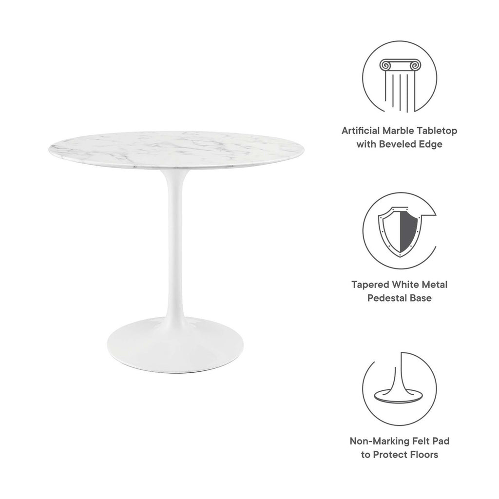 Modway EEI-1129-WHI Lippa 36" Round Faux Marble Dining Table White