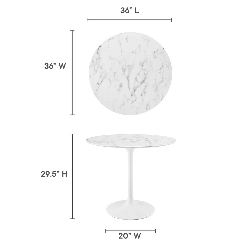 Modway EEI-1129-WHI Lippa 36" Round Faux Marble Dining Table White