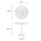 Modway EEI-1129-WHI Lippa 36" Round Faux Marble Dining Table White