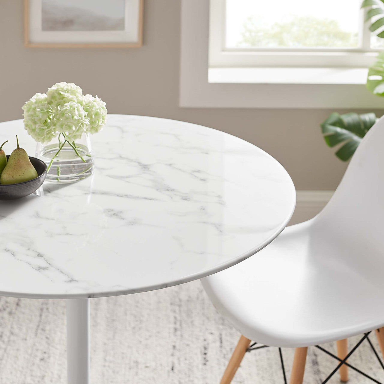 Modway EEI-1129-WHI Lippa 36" Round Faux Marble Dining Table White
