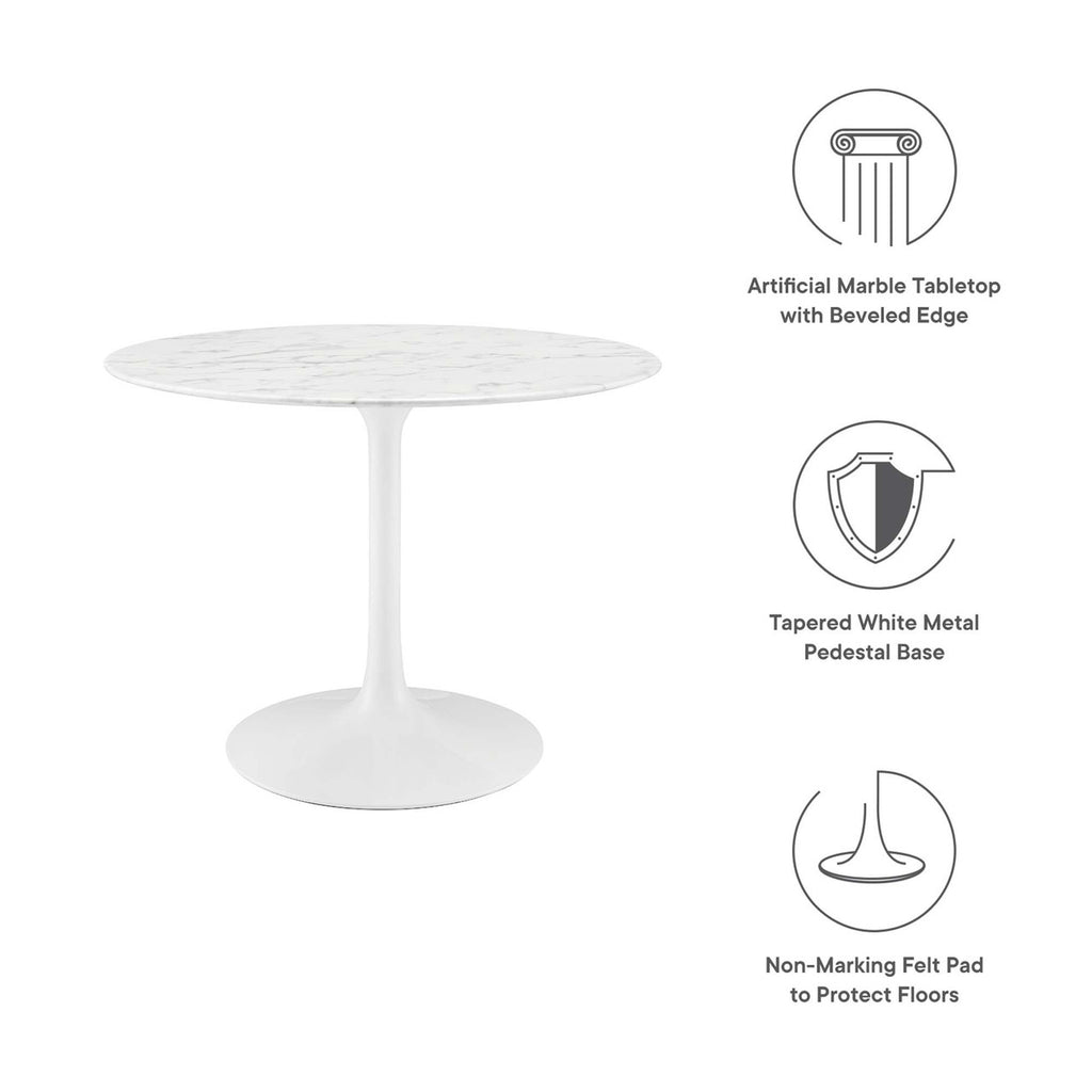 Modway EEI-1130-WHI Lippa 40" Round Faux Marble Dining Table White
