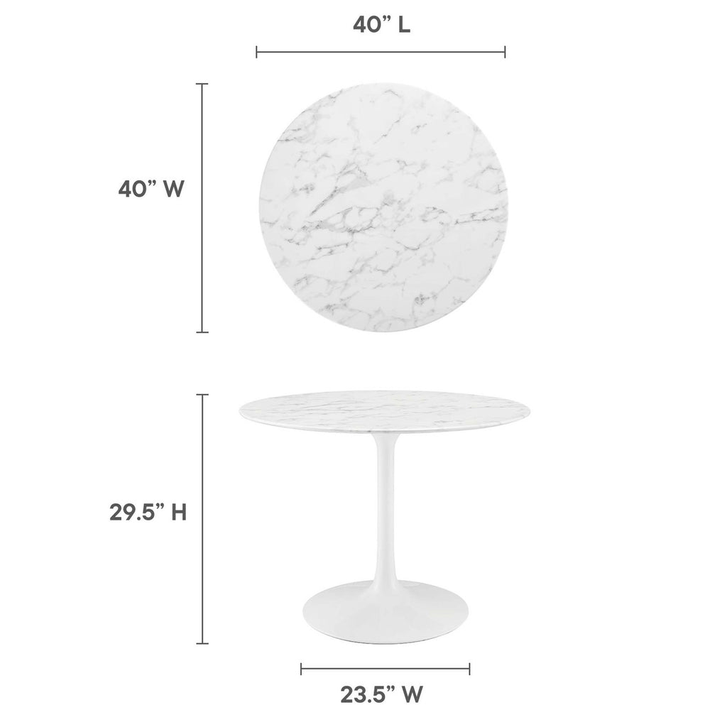 Modway EEI-1130-WHI Lippa 40" Round Faux Marble Dining Table White
