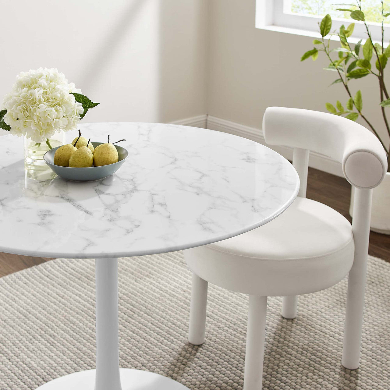 Modway EEI-1130-WHI Lippa 40" Round Faux Marble Dining Table White