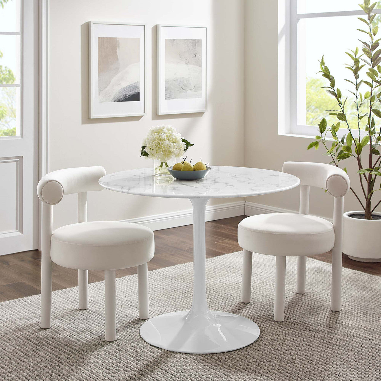 Modway EEI-1130-WHI Lippa 40" Round Faux Marble Dining Table White