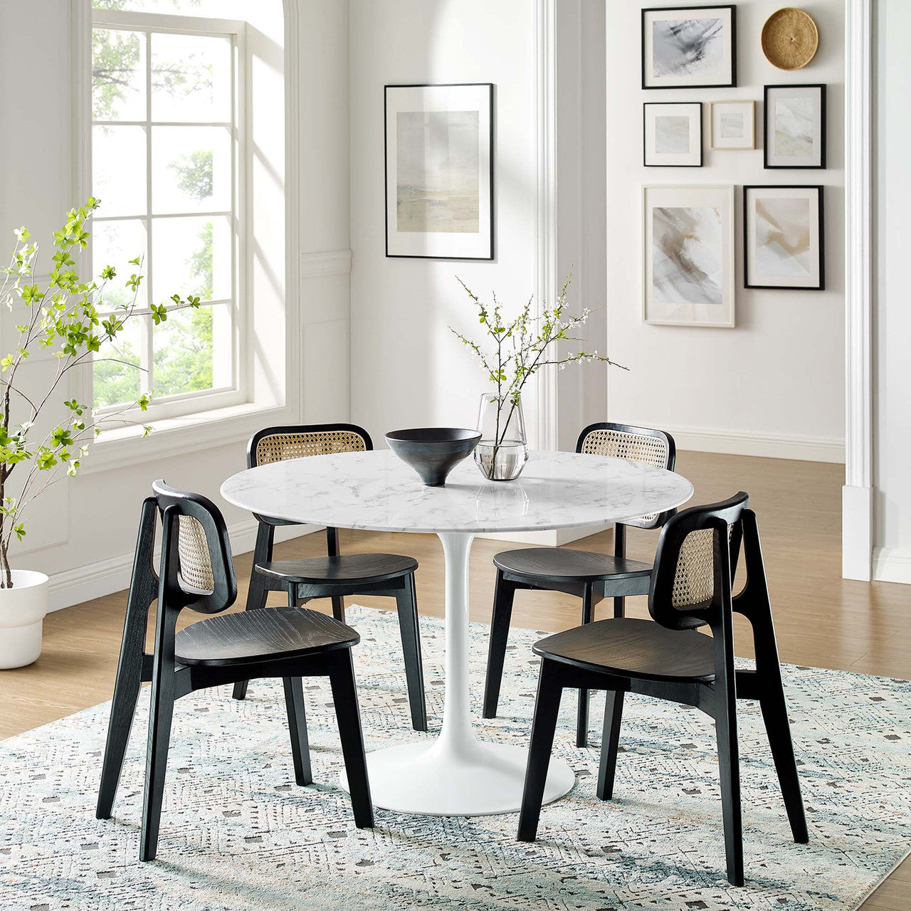 Modway EEI-1131-WHI Lippa 48" Round Faux Marble Dining Table White