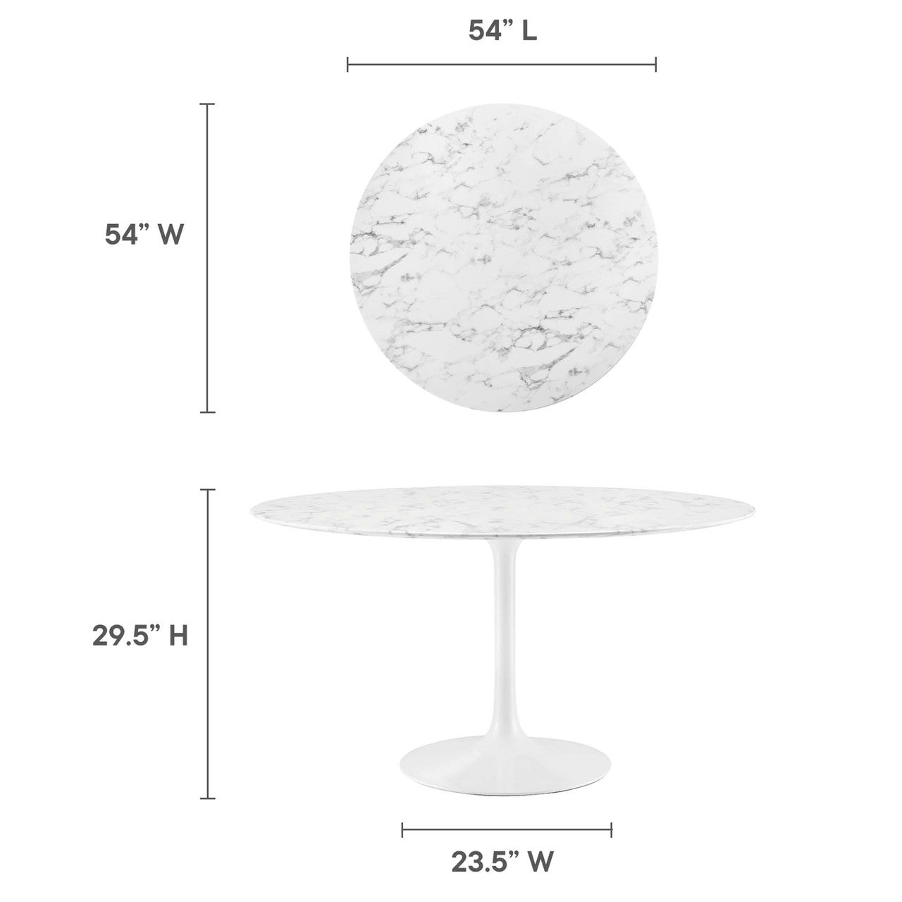 Modway EEI-1132-WHI Lippa 54" Round Faux Marble Dining Table White
