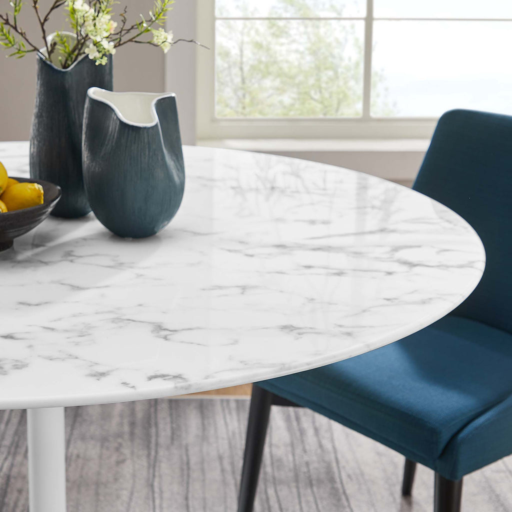 Modway EEI-1132-WHI Lippa 54" Round Faux Marble Dining Table White