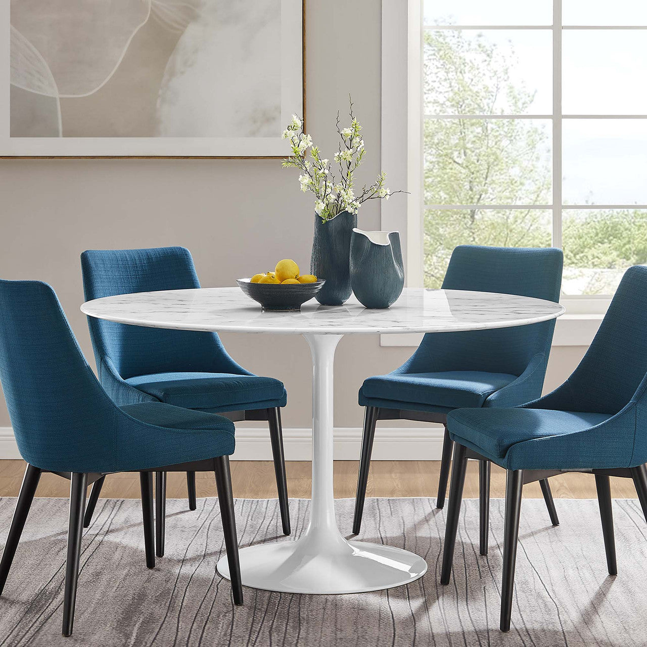 Modway EEI-1132-WHI Lippa 54" Round Faux Marble Dining Table White